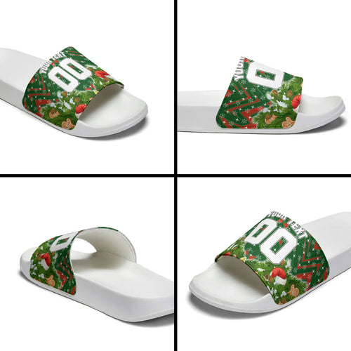 Personalised Rabbitohs Rugby Christmas Slide Sandals Santa Rugby Mascot - Pine Wreath Festive