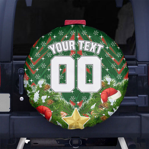 Personalised Rabbitohs Rugby Christmas Spare Tire Cover Santa Rugby Mascot - Pine Wreath Festive