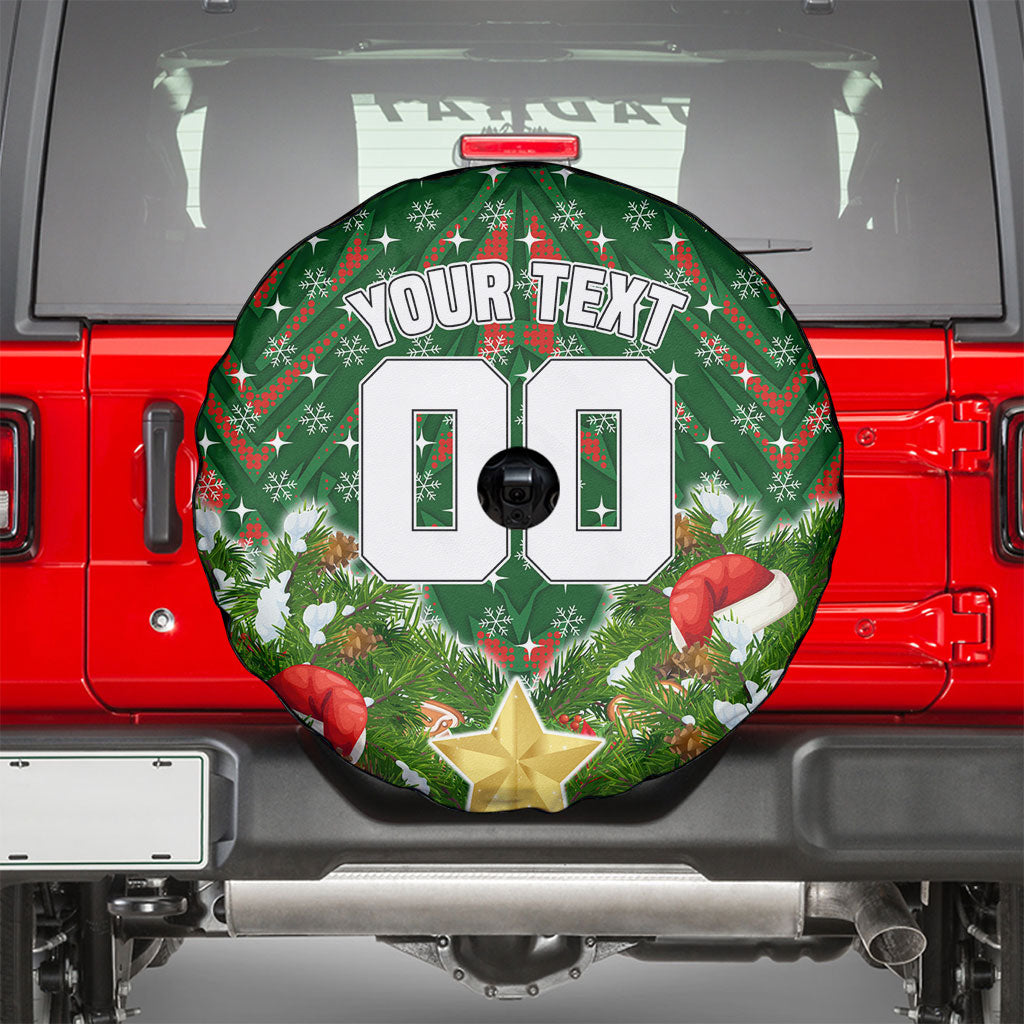 Personalised Rabbitohs Rugby Christmas Spare Tire Cover Santa Rugby Mascot - Pine Wreath Festive