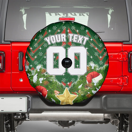 Personalised Rabbitohs Rugby Christmas Spare Tire Cover Santa Rugby Mascot - Pine Wreath Festive