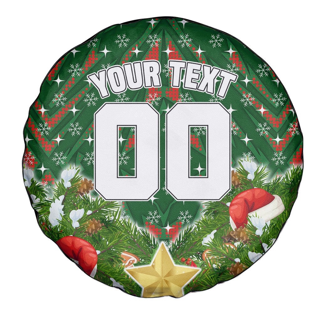 Personalised Rabbitohs Rugby Christmas Spare Tire Cover Santa Rugby Mascot - Pine Wreath Festive