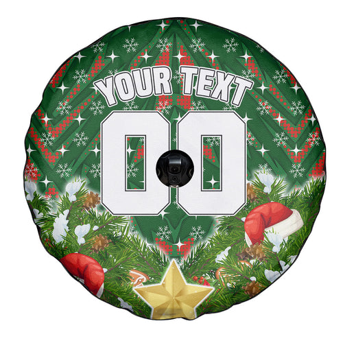 Personalised Rabbitohs Rugby Christmas Spare Tire Cover Santa Rugby Mascot - Pine Wreath Festive