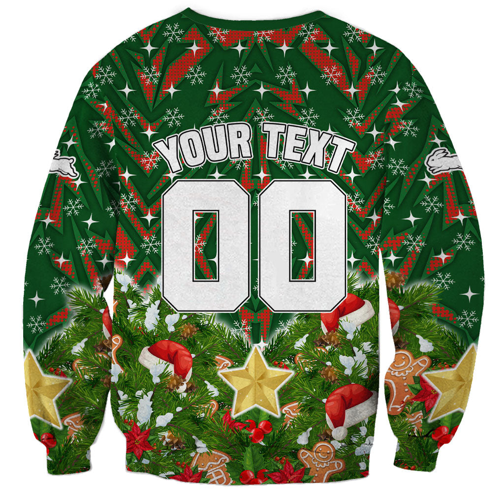 Personalised Rabbitohs Rugby Christmas Sweatshirt Santa Rugby Mascot - Pine Wreath Festive