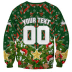Personalised Rabbitohs Rugby Christmas Sweatshirt Santa Rugby Mascot - Pine Wreath Festive