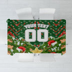 Personalised Rabbitohs Rugby Christmas Tablecloth Santa Rugby Mascot - Pine Wreath Festive