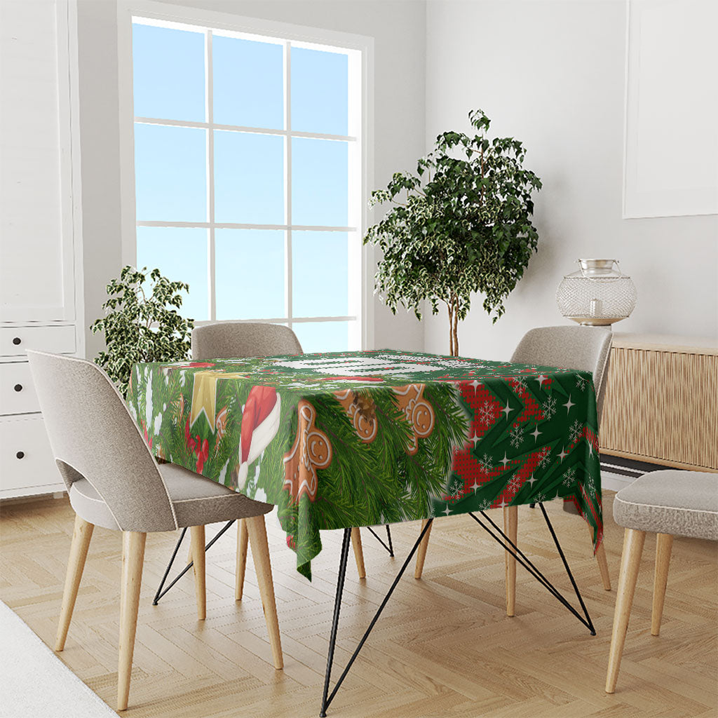 Personalised Rabbitohs Rugby Christmas Tablecloth Santa Rugby Mascot - Pine Wreath Festive