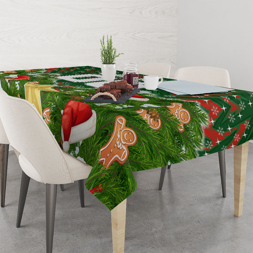 Personalised Rabbitohs Rugby Christmas Tablecloth Santa Rugby Mascot - Pine Wreath Festive