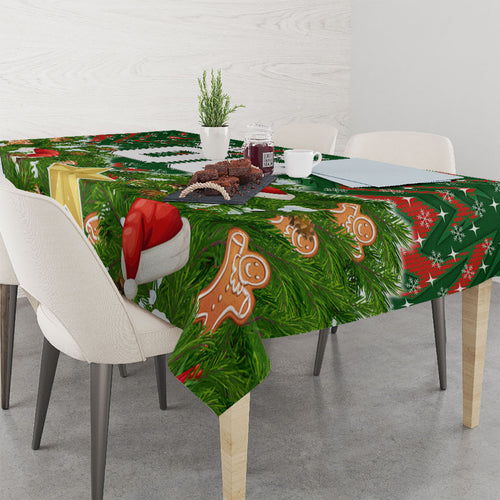 Personalised Rabbitohs Rugby Christmas Tablecloth Santa Rugby Mascot - Pine Wreath Festive