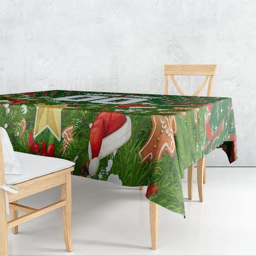 Personalised Rabbitohs Rugby Christmas Tablecloth Santa Rugby Mascot - Pine Wreath Festive