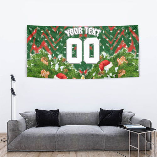 Personalised Rabbitohs Rugby Christmas Tapestry Santa Rugby Mascot - Pine Wreath Festive