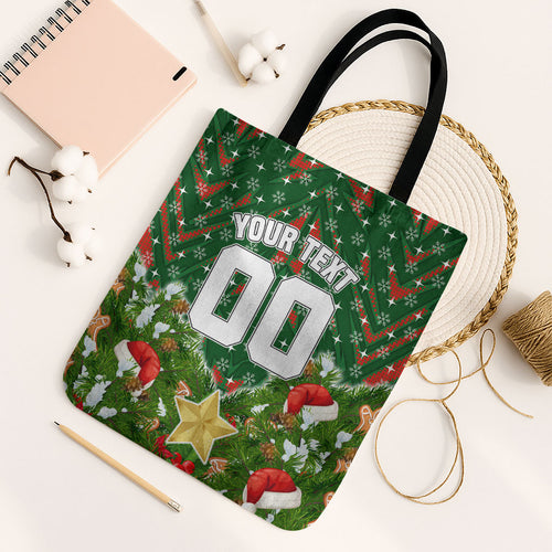 Personalised Rabbitohs Rugby Christmas Tote Bag Santa Rugby Mascot - Pine Wreath Festive