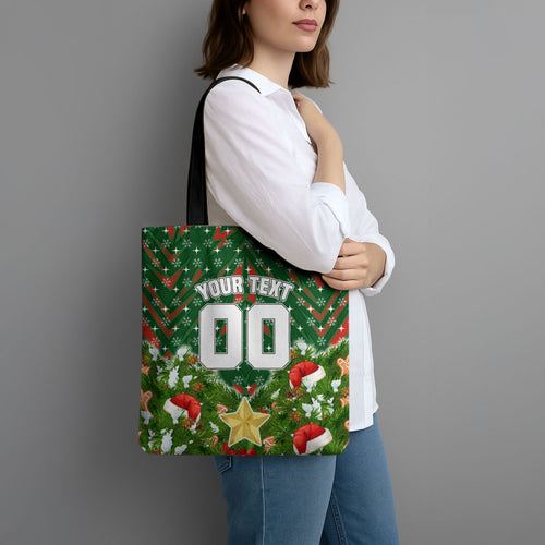 Personalised Rabbitohs Rugby Christmas Tote Bag Santa Rugby Mascot - Pine Wreath Festive