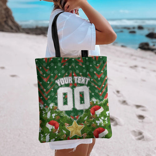Personalised Rabbitohs Rugby Christmas Tote Bag Santa Rugby Mascot - Pine Wreath Festive