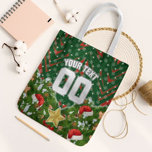 Personalised Rabbitohs Rugby Christmas Tote Bag Santa Rugby Mascot - Pine Wreath Festive