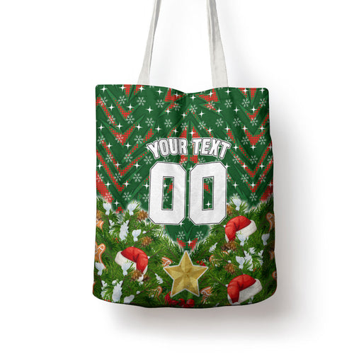 Personalised Rabbitohs Rugby Christmas Tote Bag Santa Rugby Mascot - Pine Wreath Festive