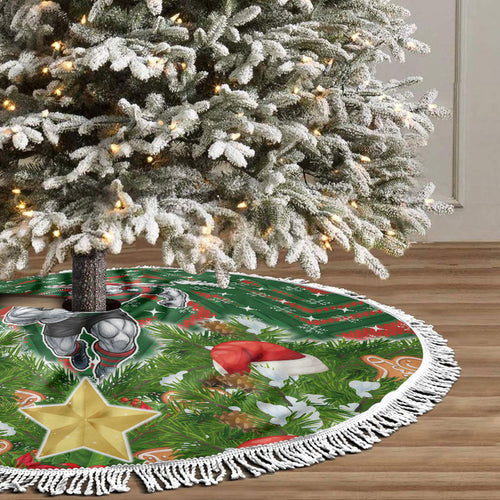 Rabbitohs Rugby Christmas Tree Skirt Santa Rugby Mascot - Pine Wreath Festive