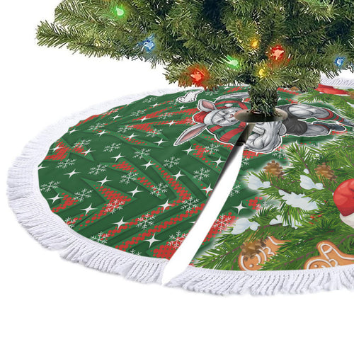 Rabbitohs Rugby Christmas Tree Skirt Santa Rugby Mascot - Pine Wreath Festive