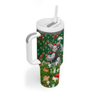 Personalised Rabbitohs Rugby Christmas Tumbler With Handle Santa Rugby Mascot - Pine Wreath Festive