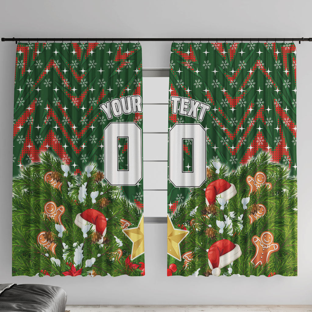 Personalised Rabbitohs Rugby Christmas Window Curtain Santa Rugby Mascot - Pine Wreath Festive