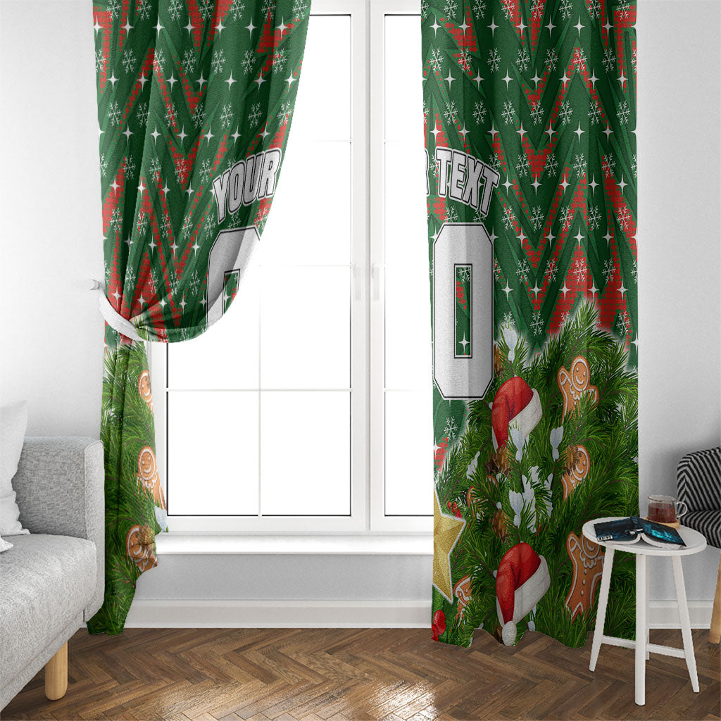 Personalised Rabbitohs Rugby Christmas Window Curtain Santa Rugby Mascot - Pine Wreath Festive