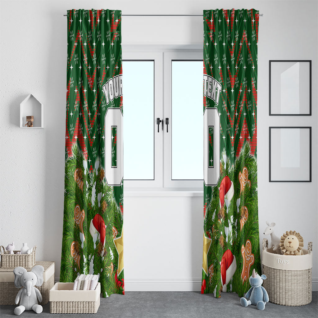 Personalised Rabbitohs Rugby Christmas Window Curtain Santa Rugby Mascot - Pine Wreath Festive