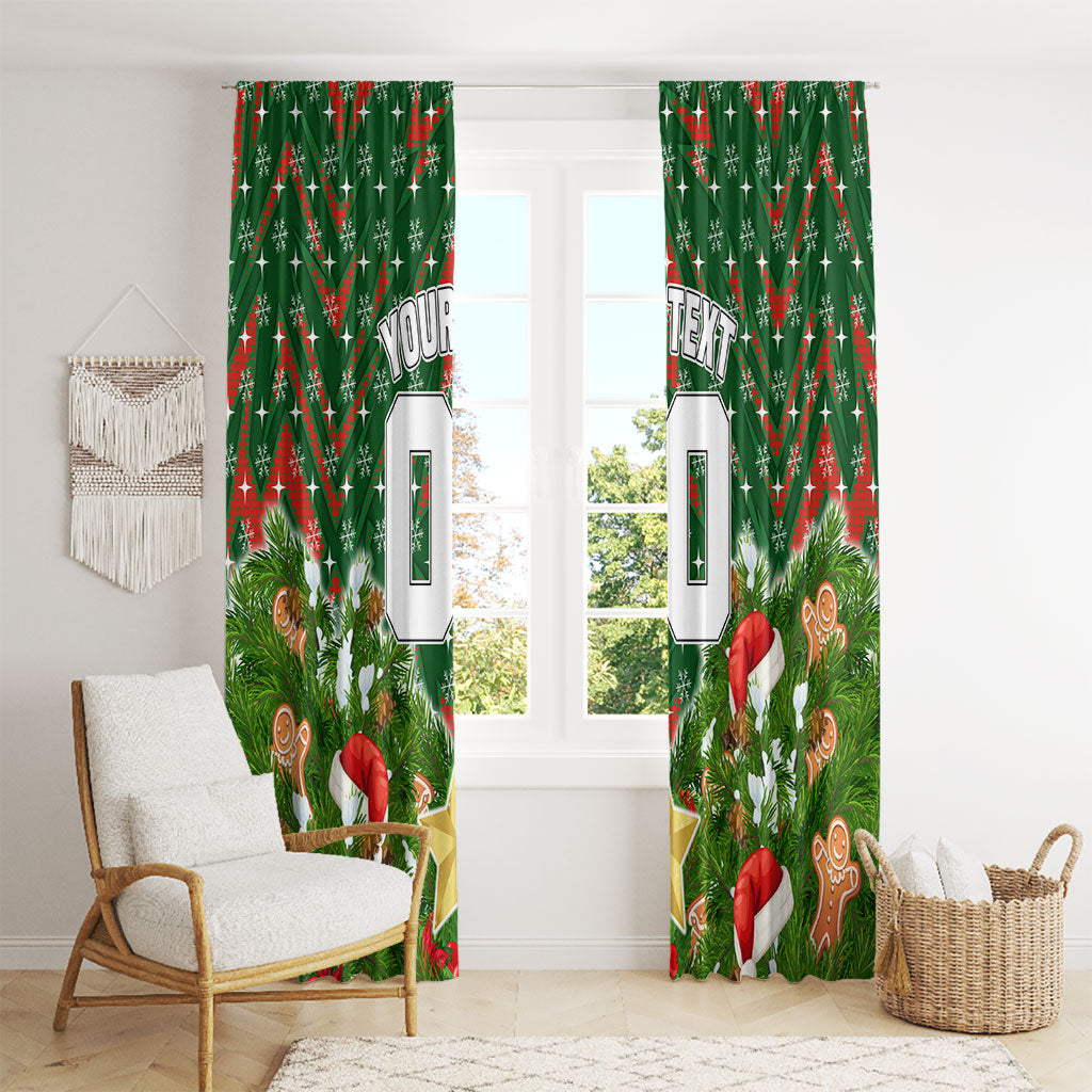 Personalised Rabbitohs Rugby Christmas Window Curtain Santa Rugby Mascot - Pine Wreath Festive