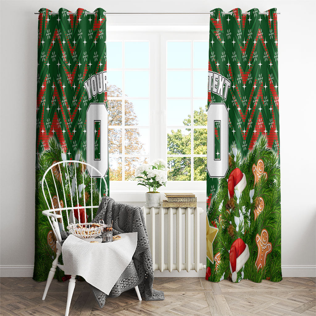 Personalised Rabbitohs Rugby Christmas Window Curtain Santa Rugby Mascot - Pine Wreath Festive