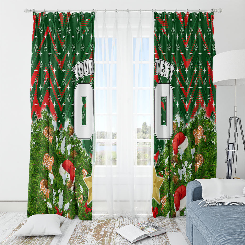 Personalised Rabbitohs Rugby Christmas Window Curtain Santa Rugby Mascot - Pine Wreath Festive