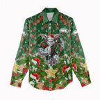Personalised Rabbitohs Rugby Christmas Women Casual Shirt Santa Rugby Mascot - Pine Wreath Festive