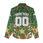 Personalised Rabbitohs Rugby Christmas Women Casual Shirt Santa Rugby Mascot - Pine Wreath Festive