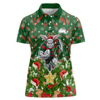 Personalised Rabbitohs Rugby Christmas Women Polo Shirt Santa Rugby Mascot - Pine Wreath Festive