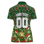 Personalised Rabbitohs Rugby Christmas Women Polo Shirt Santa Rugby Mascot - Pine Wreath Festive