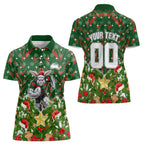 Personalised Rabbitohs Rugby Christmas Women Polo Shirt Santa Rugby Mascot - Pine Wreath Festive