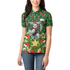 Personalised Rabbitohs Rugby Christmas Women Polo Shirt Santa Rugby Mascot - Pine Wreath Festive