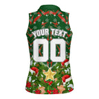 Personalised Rabbitohs Rugby Christmas Women Sleeveless Polo Shirt Santa Rugby Mascot - Pine Wreath Festive