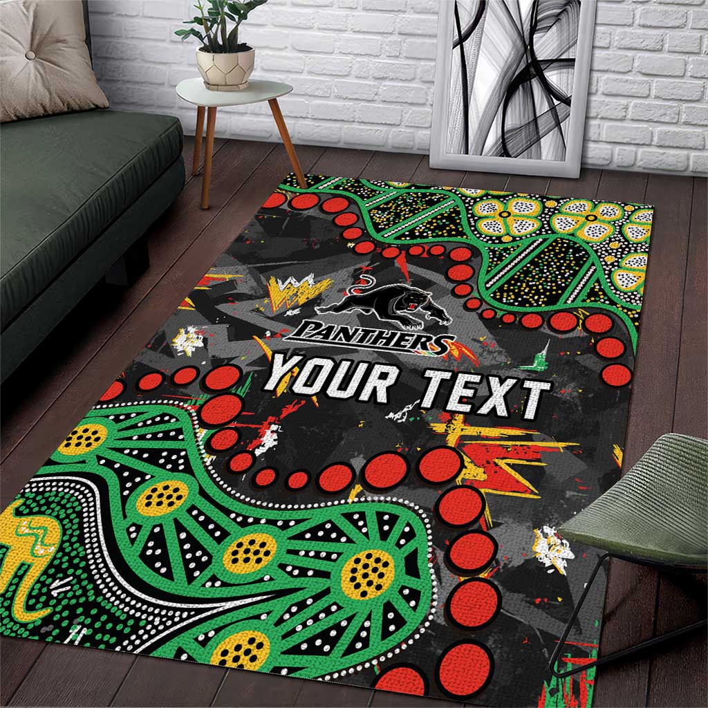 Personalized Penrith Panthers Area Rug Aboriginal Pattern with Graffiti Style Design