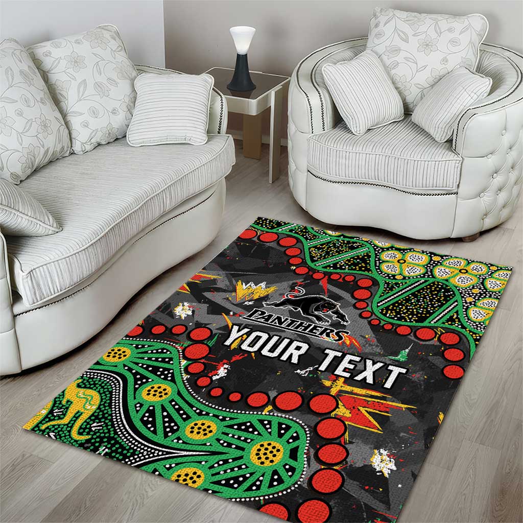 Personalized Penrith Panthers Area Rug Aboriginal Pattern with Graffiti Style Design