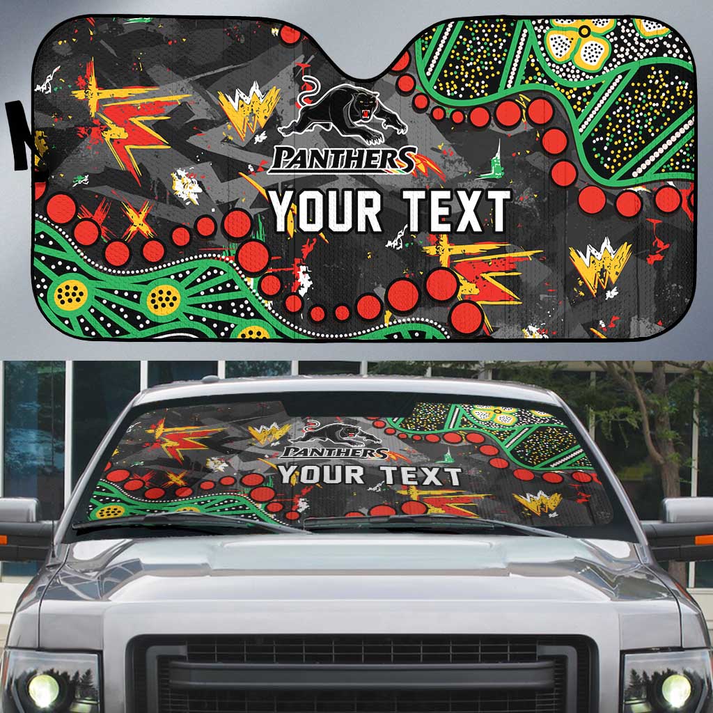 Personalized Penrith Panthers Auto Sun Shade Aboriginal Pattern with Graffiti Style Design