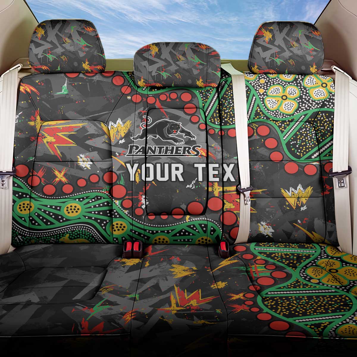 Personalized Penrith Panthers Back Car Seat Cover Aboriginal Pattern with Graffiti Style Design