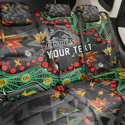 Personalized Penrith Panthers Back Car Seat Cover Aboriginal Pattern with Graffiti Style Design