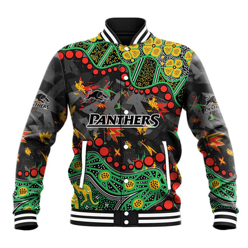 Personalized Penrith Panthers Baseball Jacket Aboriginal Pattern with Graffiti Style Design