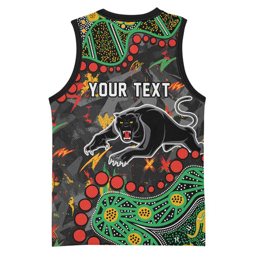 Personalized Penrith Panthers Basketball Jersey Aboriginal Pattern with Graffiti Style Design
