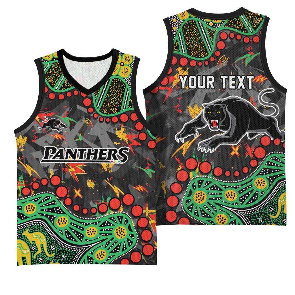 Personalized Penrith Panthers Basketball Jersey Aboriginal Pattern with Graffiti Style Design