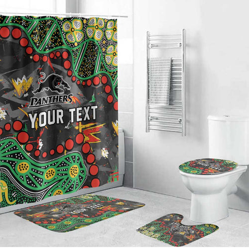 Personalized Penrith Panthers Bathroom Set Aboriginal Pattern with Graffiti Style Design