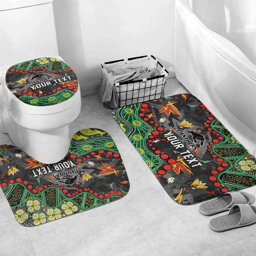 Personalized Penrith Panthers Bathroom Set Aboriginal Pattern with Graffiti Style Design