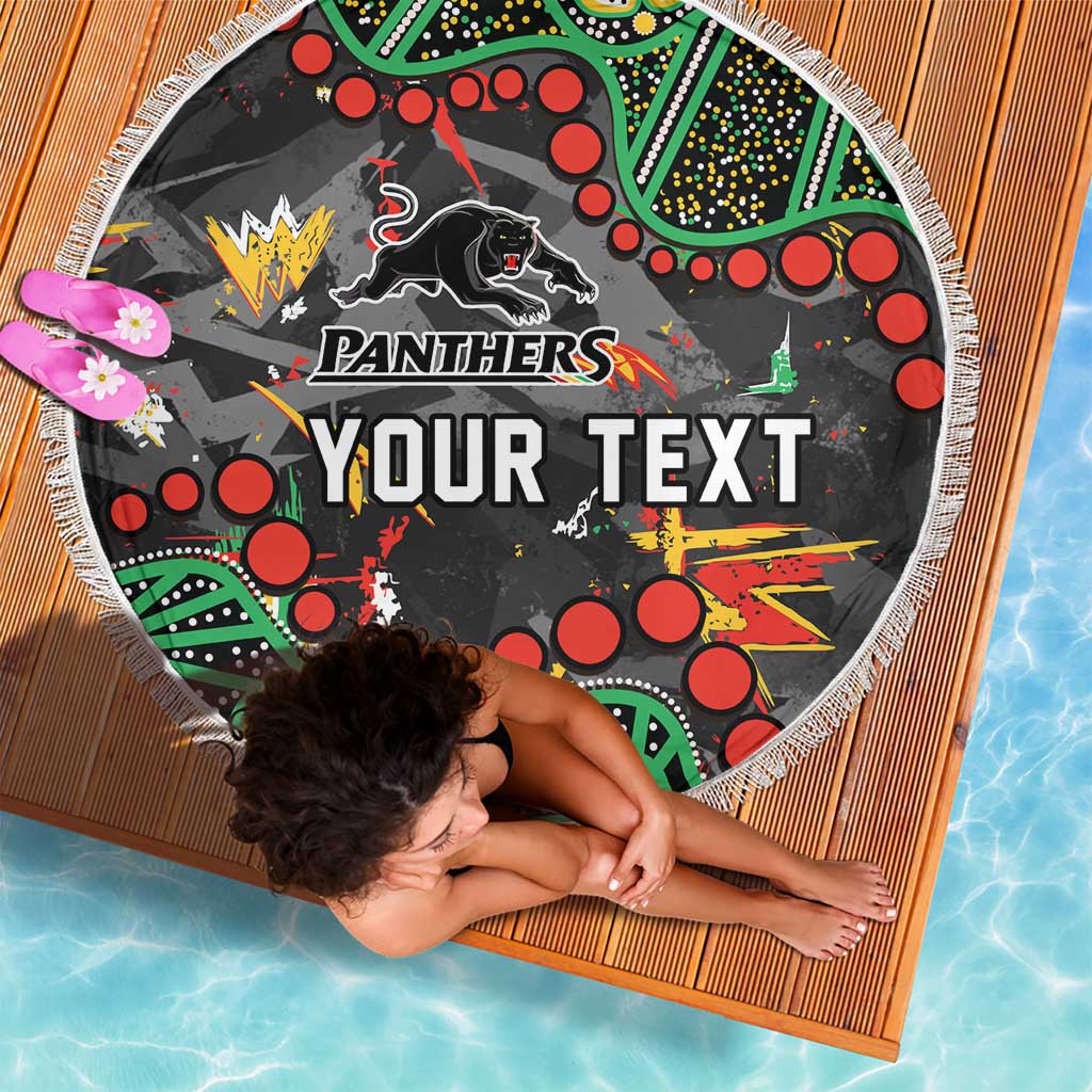 Personalized Penrith Panthers Beach Blanket Aboriginal Pattern with Graffiti Style Design