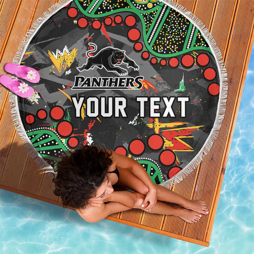 Personalized Penrith Panthers Beach Blanket Aboriginal Pattern with Graffiti Style Design