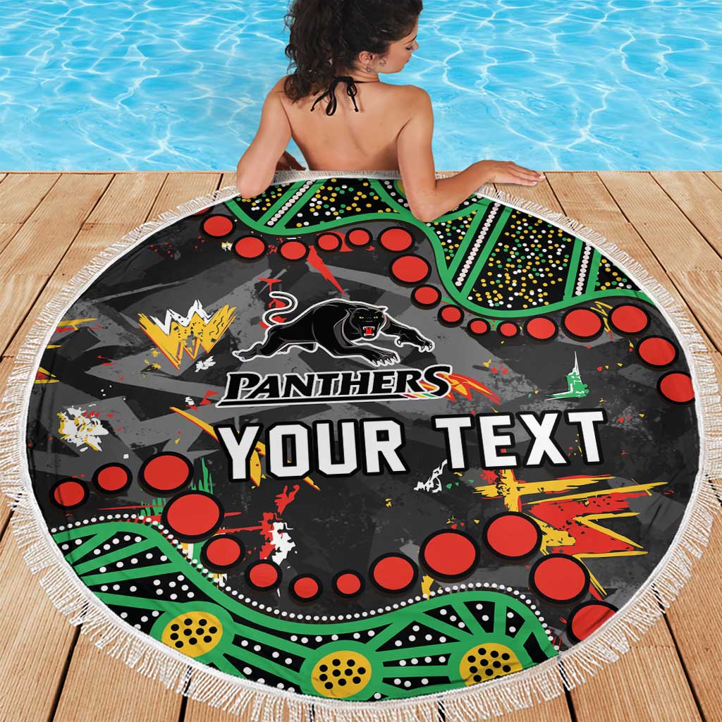 Personalized Penrith Panthers Beach Blanket Aboriginal Pattern with Graffiti Style Design
