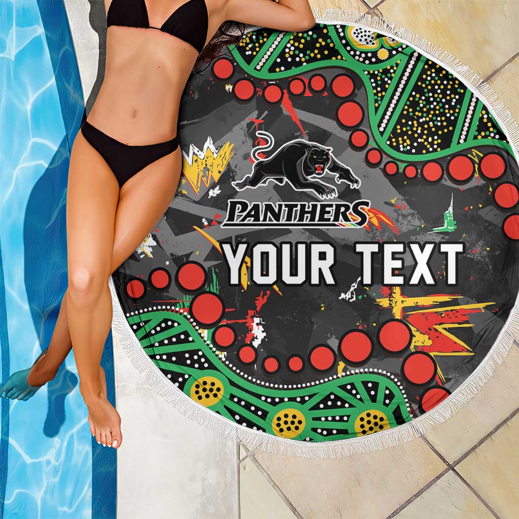 Personalized Penrith Panthers Beach Blanket Aboriginal Pattern with Graffiti Style Design