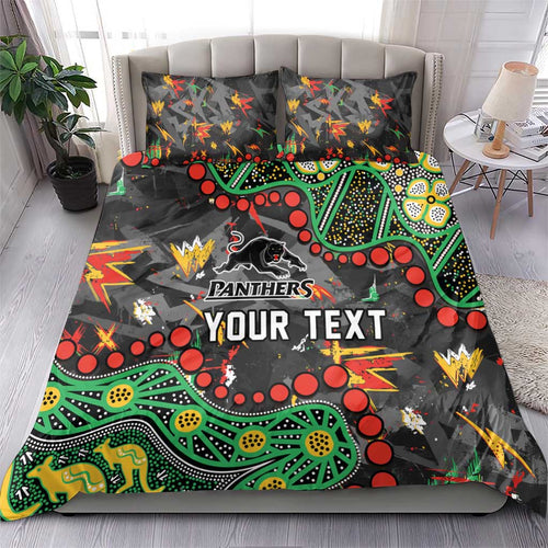 Personalized Penrith Panthers Bedding Set Aboriginal Pattern with Graffiti Style Design